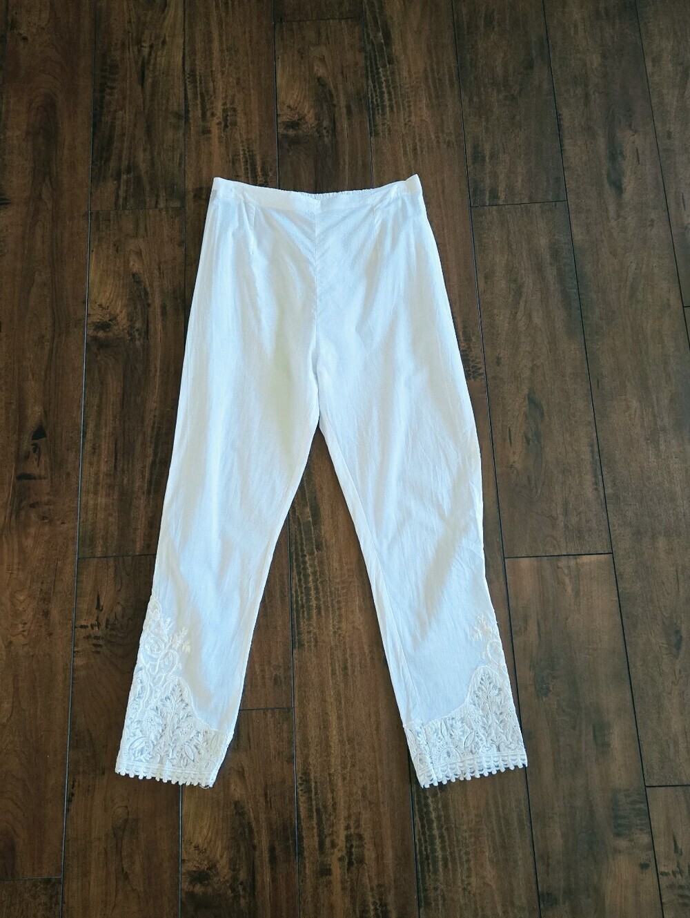 Women's Baroque Solid White Cotton Pants Casual Straight Trousers Size Medium